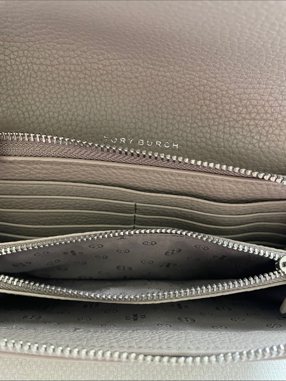 Tory Burch Taupe Pebbled Leather Crossbody Shoulder Bag - Picture 9 of 13